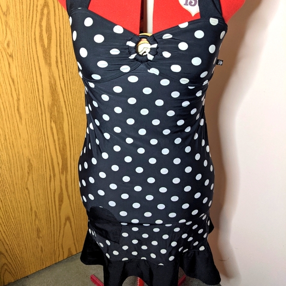 la Vie en rose aqua pin up 2 piece polka dot bathing suit dress - Picture 2 of 6